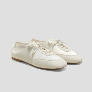 Vivaia Cristina Square-Toe Lace Up Satin Sneakerina Ivory White Sneaker Shoe